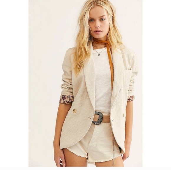 Free People Jackets & Blazers - Free People Rowan Blazer Textured Ecru